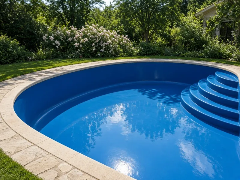 Glossy blue fibreglass pool shell
